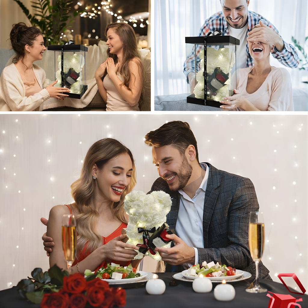 Oso de Rosas con Collar de Perla Sorpresa – Regalo Romántico