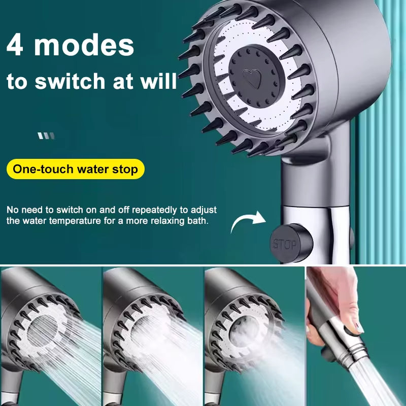 New Pressurized Shower 4 Modes Adjustable Water Saving Shower High Pressure Showerhead with Filter Bathroom Massage Shower