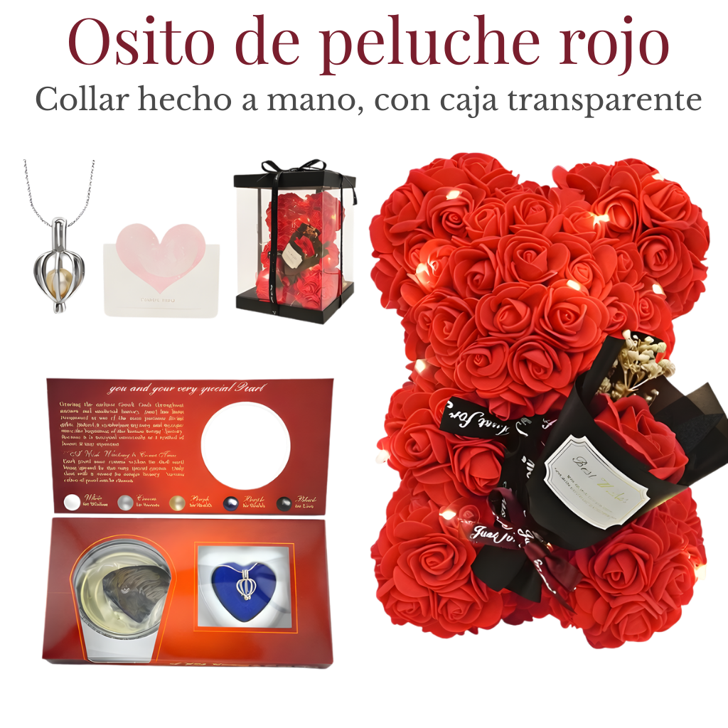 Oso de Rosas con Collar de Perla Sorpresa – Regalo Romántico