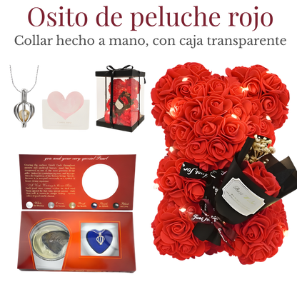 Oso de Rosas con Collar de Perla Sorpresa – Regalo Romántico