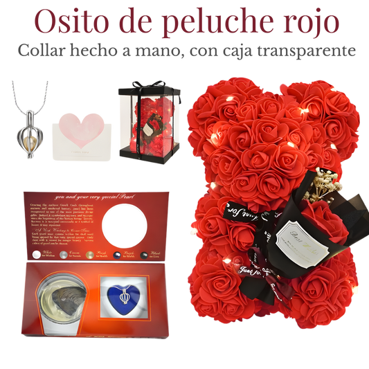 Oso de Rosas con Collar de Perla Sorpresa – Regalo Romántico