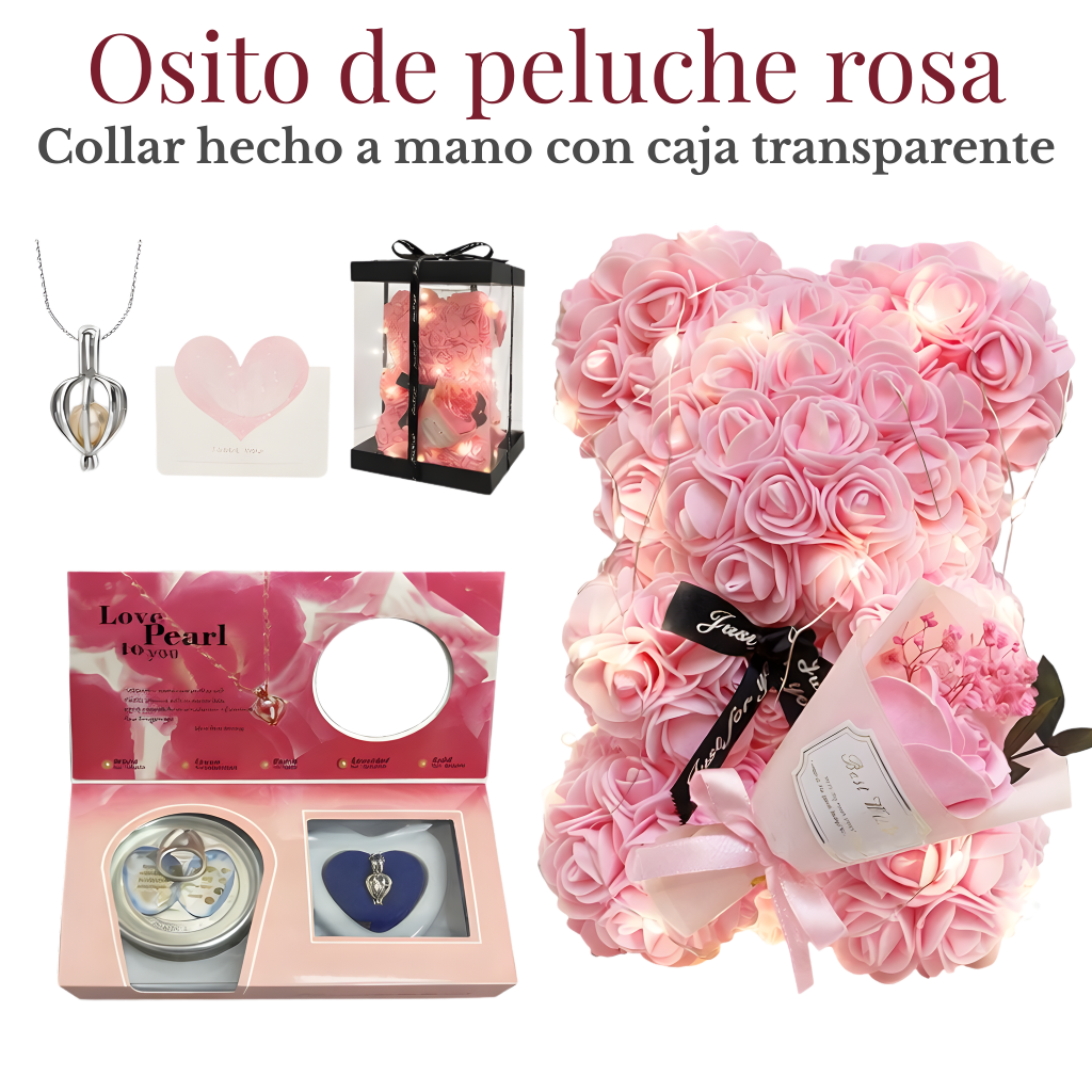 Oso de Rosas con Collar de Perla Sorpresa – Regalo Romántico