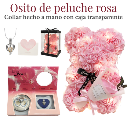 Oso de Rosas con Collar de Perla Sorpresa – Regalo Romántico