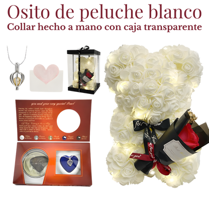 Oso de Rosas con Collar de Perla Sorpresa – Regalo Romántico